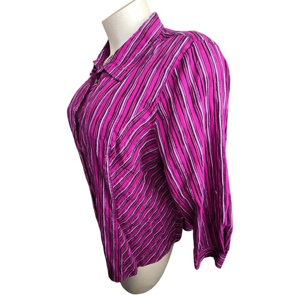 Catherines Womens 2X 22/24W Purple Pink Silver Striped Button-Up Shirt JJ4061 - Picture 7 of 9